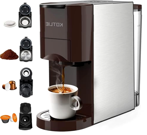 Expreso 4 en 1 Cafetera de Capsulas para Dolce Gusto/Nespresso Original/L’OR/Starbucks/Ground/ESE Pods(44mm),19 Bar Alta Presión Apagado Automático Depósito cafetera capsulas